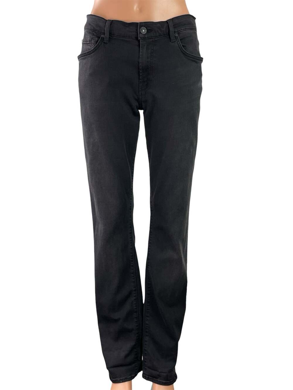 7 For All Mankind Women's Black High Waisted Straight Leg Denim Jeans Size 30